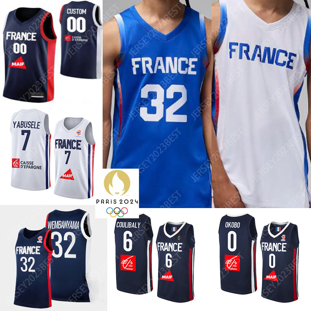 2024 france Team Basketball France Jersey 32 Victor Wembanyama 10 Evan Fournier 5 Nicolas Batum Joel Embiid 21 Rudy Gobert 27 00 Sylvain FRANCISCO