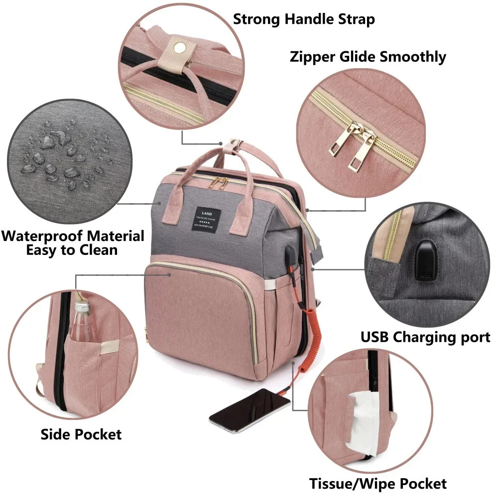 Mommy Bag Lightweight Portable Folding Crib Bed Large-capacity Travel Maternity Bags Baby Backpack Female Mommy Outting Bag 240626