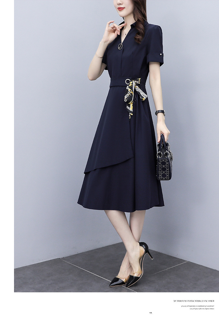 New oversized women's fashion slim fit, slim fit, belly covering belt patchwork dress