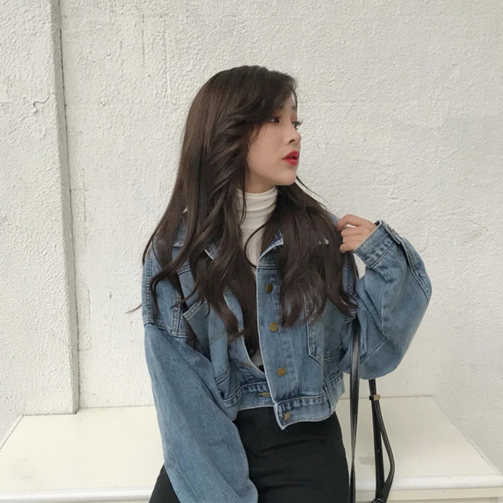 Denim Jackets Loose Women Turn Down Collar Basic Cropped Denim Jacket Female Bomber Short Jean Coat For Y2k 90s Aesthetic 240618