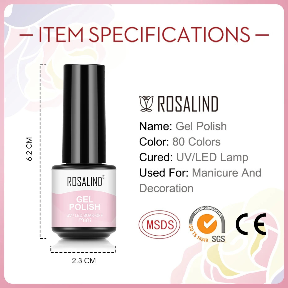 ROSALIND spring summer pure color nail gel polishing mixed varnish semi anent nail art Soak Off UV nail gel top primer 240625