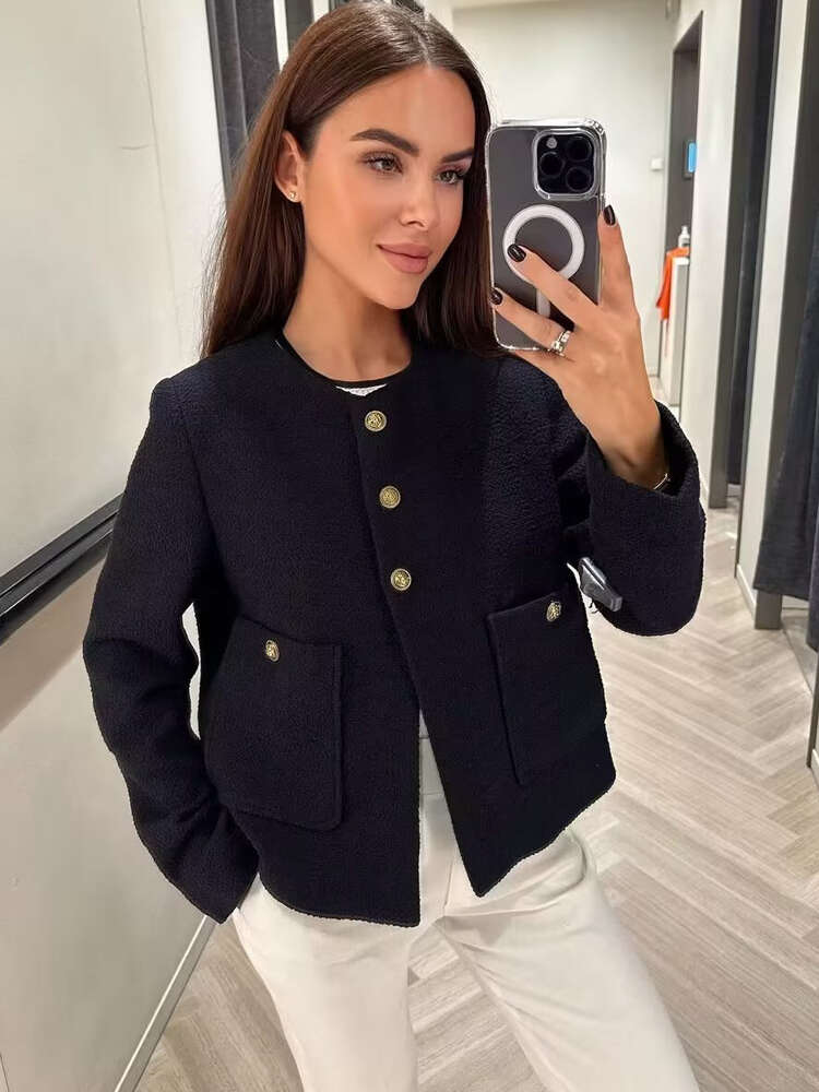 Fashion Jackets Women 2024 Spring O-Neck Coat Female Chic Single-breasted with Pockets Jacket Ladies New In OuterwearF6.26#62