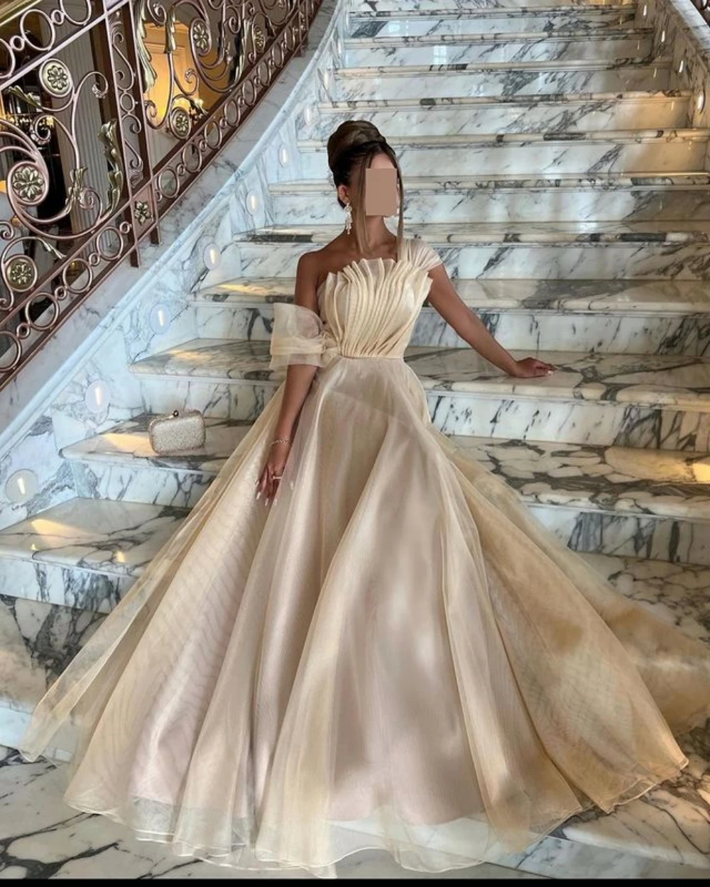 Long Prom Dresses Elegant One-Shoulder Art Deco-inspired Neck Pleats Organza A-Line Lace-up Strapless Plus Size Formal Occasion Evening Party Gown Pd2