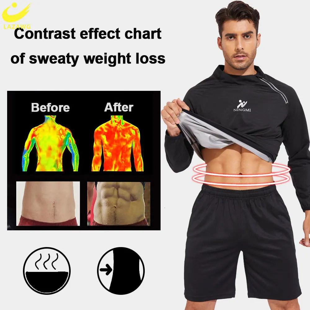 LAZAWG Sauna Top for Men Sweat Long Sleeves Weight Loss Shirt Thin Fat Burning Fitness Sportwear Slimming Suit Gym Body Shaper 240618