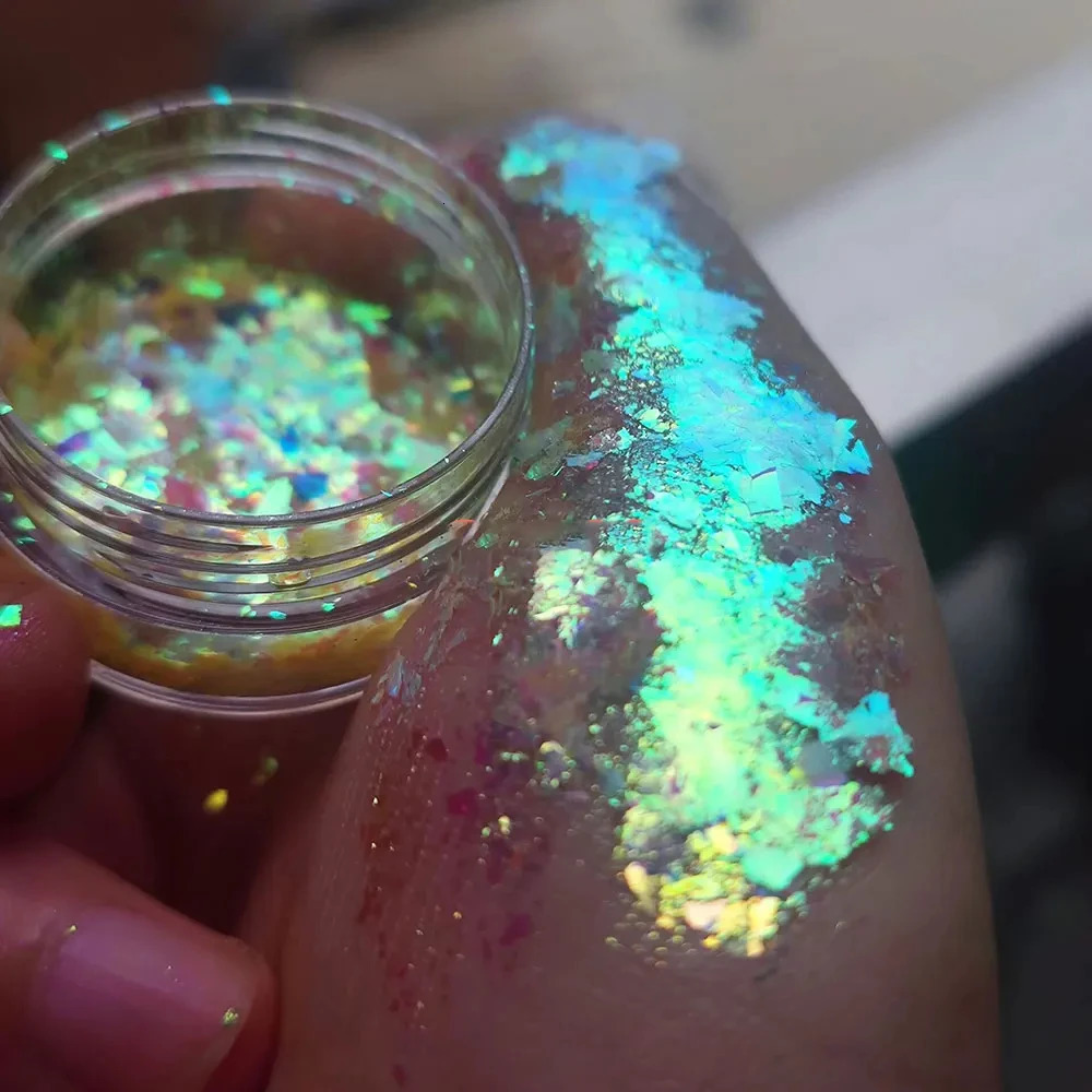 1Jar Aurora Chameleon Opal Flakes Nail Powder Holographic Mermaid Glitter Squins Powder DIY Eye shadow/Manicure Chameleon Sequin 240625