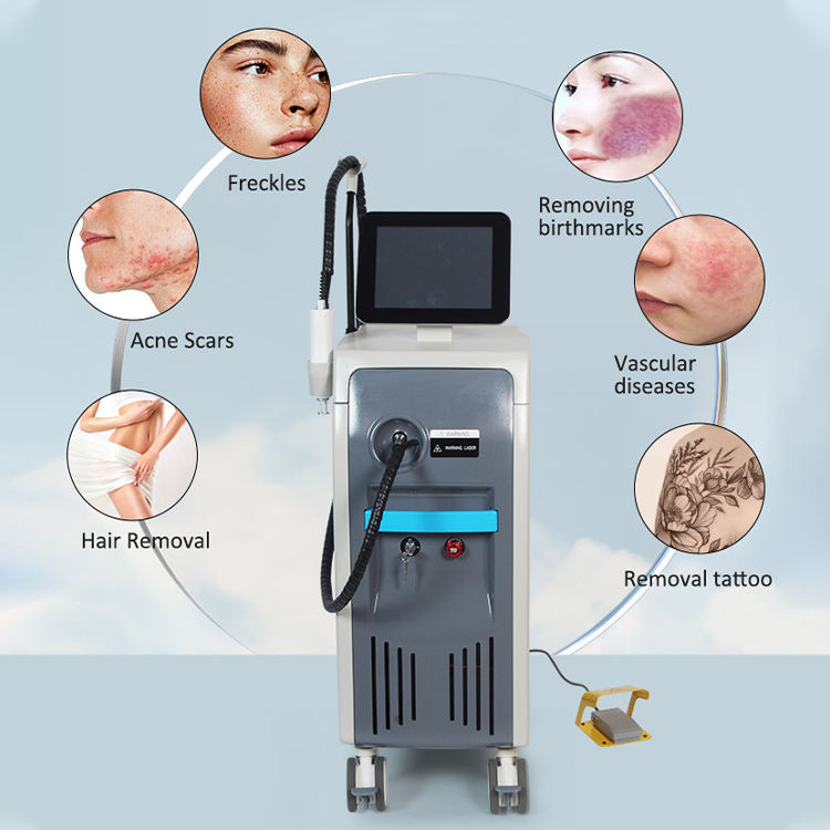 Long Pulse Dual Wavelength Laser 755 1064 Hair Removal Tattoo Removal Machine Vascular Lesions Treatment Acne Freckle Remove Nd Yag Laser Device