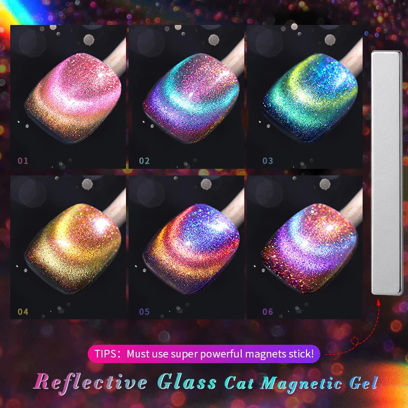 10ml Double light reflective glass cat magnetic gel glitter rainbow color gel nail polish semi anent Varnis 240625