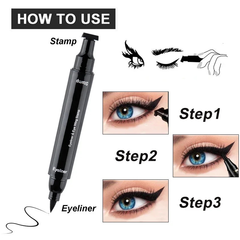 Black Double-ended Quick-drying Triangle Star Seal Eyeliner Pen Waterproof Lasting Non-smudge Liquid Eye Liner Pencil Cosmetic 240626