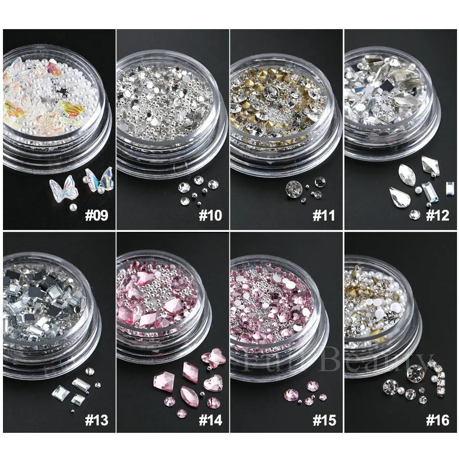 Mixed Mini Nails Rhinestone Flat Back Crystal Stone Metal Beads Pearl Butterfly Nail Art Charm Jewelry Handmade 240625
