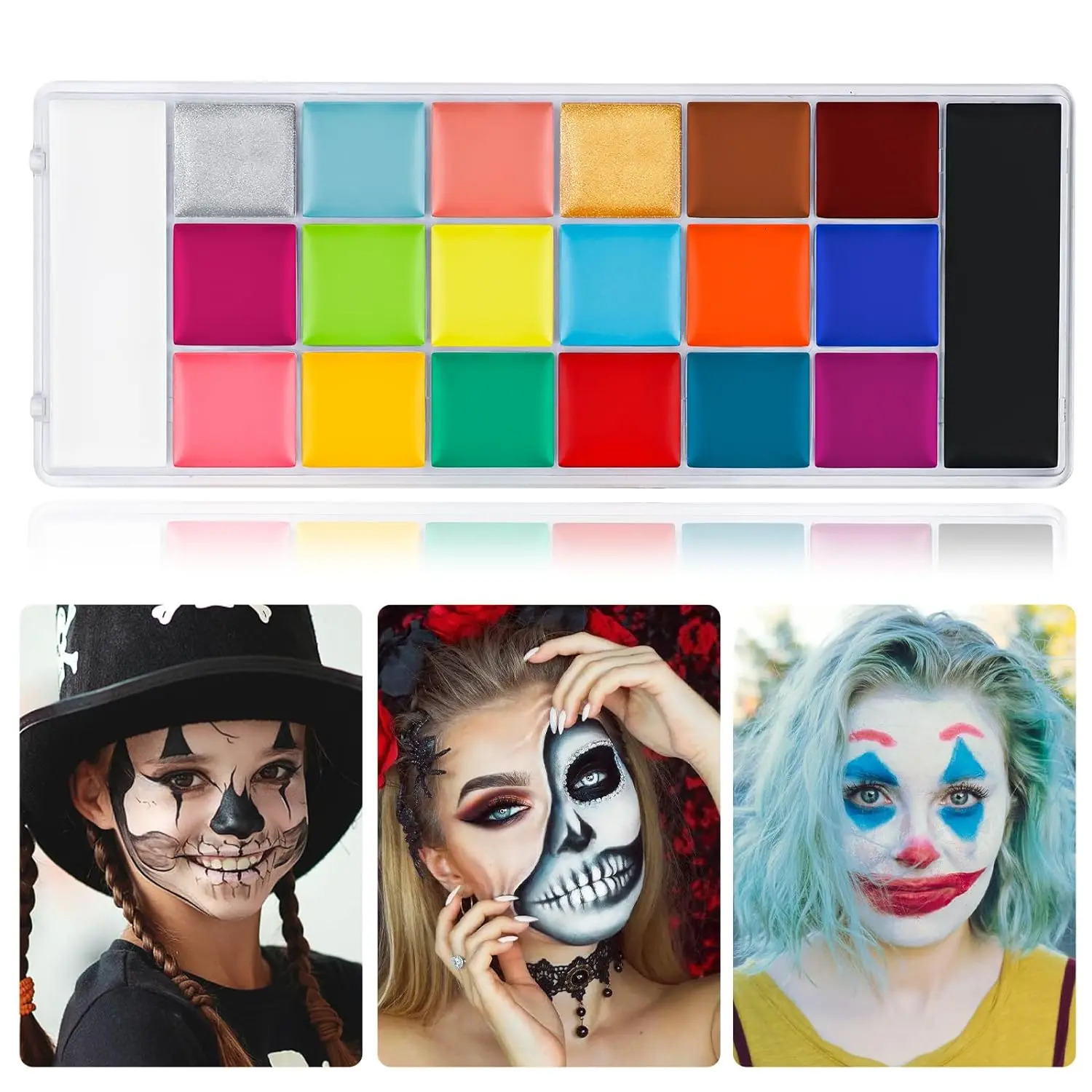 Face Body Paint Palette Brushes Reusable Stencils Vibrant Colors Easy-to-Apply - Perfect for Halloween Cosplay Parties 240626