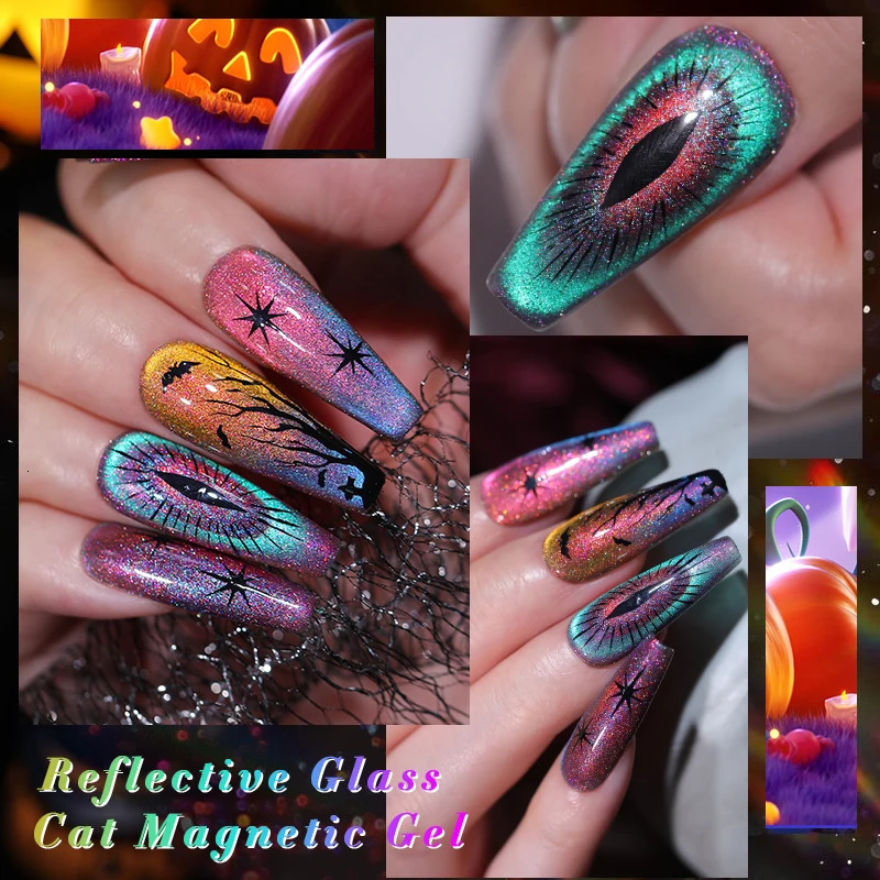10ml Double light reflective glass cat magnetic gel glitter rainbow color gel nail polish semi anent Varnis 240625
