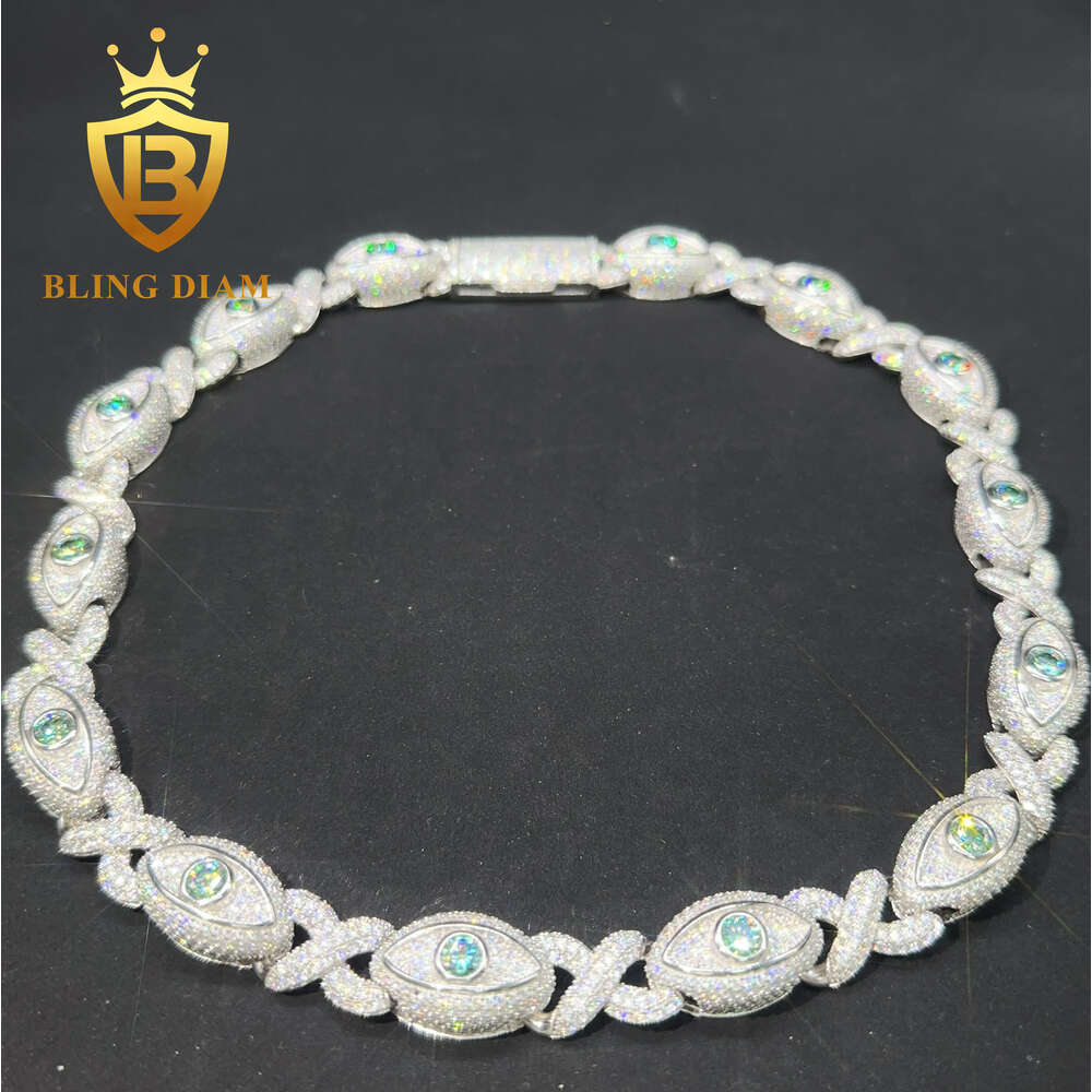 New Arrival Pass Diamond Test 925 Sterling Silver Iced Out Hip Hop Cuban Chain Eye Ball 15mm Moissanite Cuban Link Chain