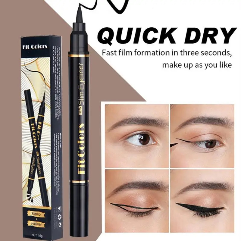 2 In1 Eyeliner Stamp Liquid Eyeliner Pencil Waterproof Quick Dry Eye Liner Pencil Makeup Stamps Seal Pen Stamp Eye Liner TSLM1 240625