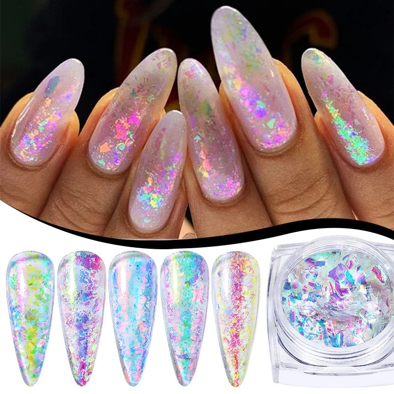 1 Box Chameleon Nail Glitter Flakes Irregular Sparkly Gradient Sequins Powder Aluminum Foils Gel Polish Nail Manicure Decoration 240625