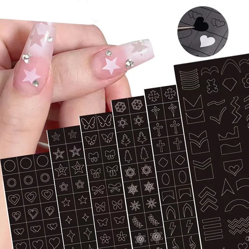 7 pieces of nail backing adhesive template stickers heart-shaped butterfly sliders hollow spray stickers French handpicked stickers 240625