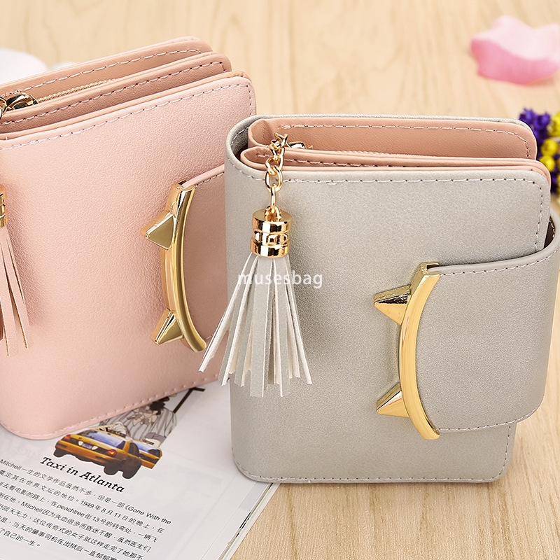 Fashionable Women's Designer Practical Multi functional Wallet Short Personalized Tassel Zipper Cute and Versatile Lightweight Zero Wallet Cat Sm