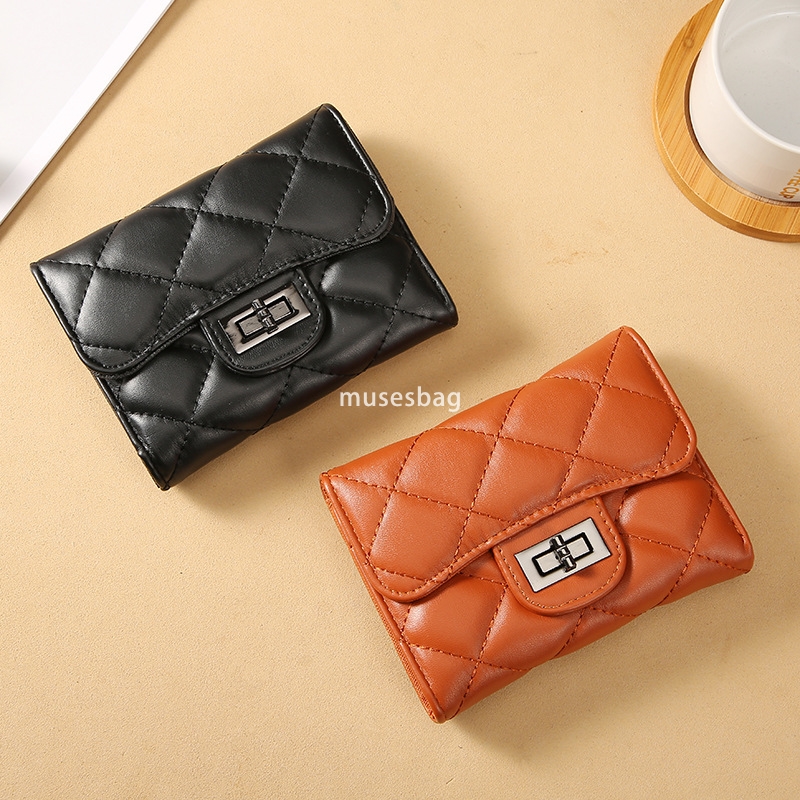 Fashionable Women's High Quality High end and Practical Small Fragrant Wind Lingge Wallet Short Handheld Bag New Korean Versatile Large Capacity 