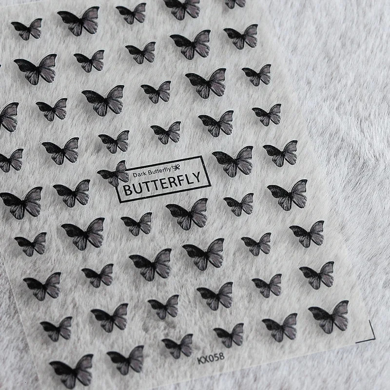 1 piece of 5D fashionable butterfly nail art sticker Kawaii black butterfly nail decoration sticker transfer self-adhesive slider DIY 240625