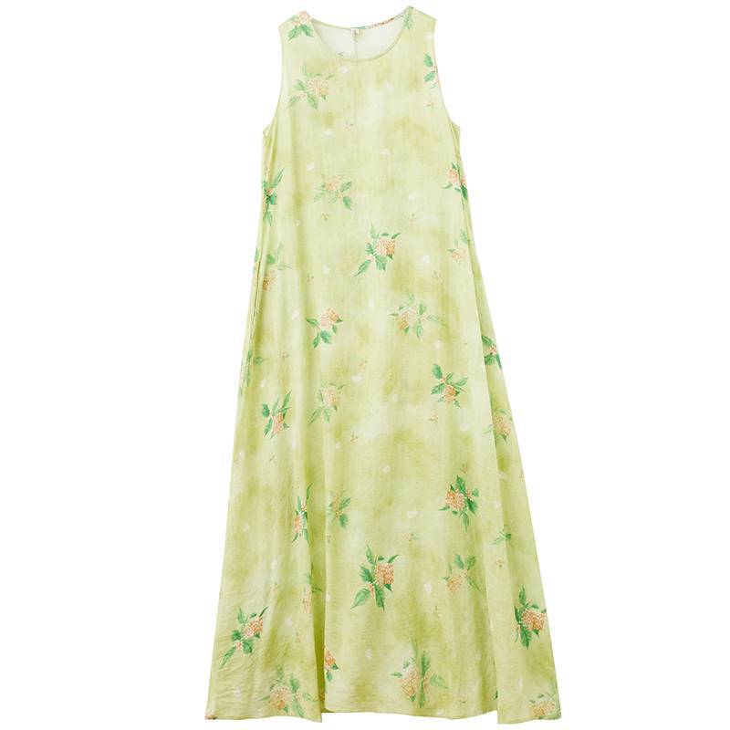 Sleeveless round neck printed dress, oversized women's new Bohemian vacation summer