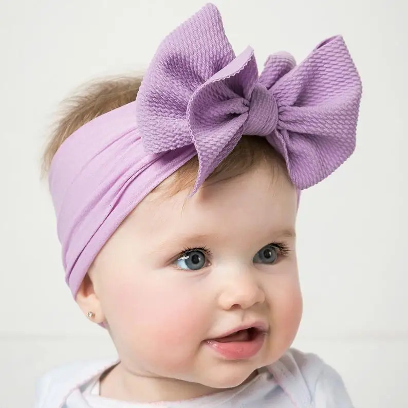 Solid Big Bow Topknot Headband for Baby Girls Elastic Nylon Hair Bands Handmade born Fashion Turban Headwraps Accessories 240625