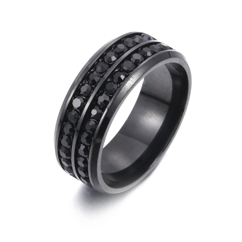 316L Stainless Steel Double Rows Austrian Crystal Rings for Men Women Top Quality Cute Lovers Band Finger Ring European Popular Fashion Gold Black Rin