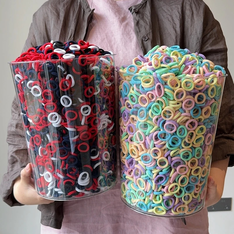 50Pcsbag Colorful Basic Nylon Ealstic Hair Ties for Girls Ponytail Hold Scrunchie Rubber Band Kid Fashion Accessories 240625