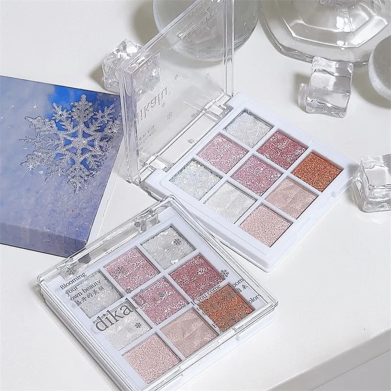 Snow Sequin 9-Color Eye Shadow Palette Glitter Snowflake Diamond White Eye Shadow Korean Charming Contour Eyes Make Up Palette 240625