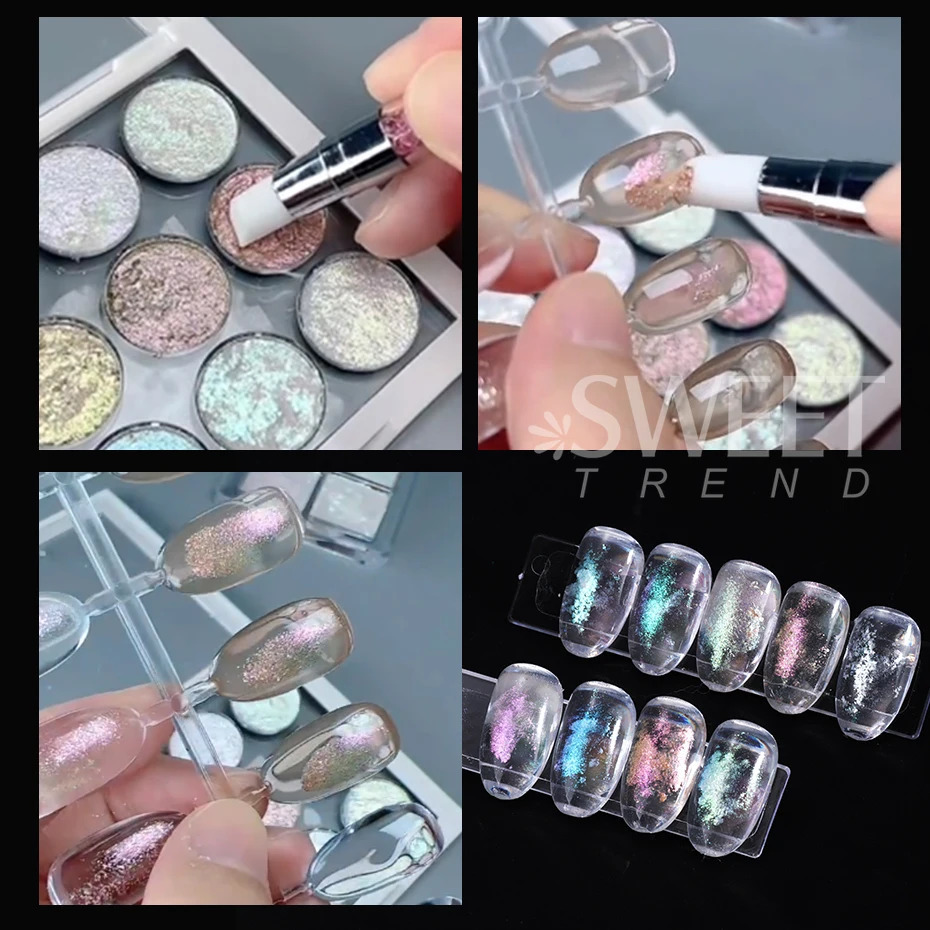 6 Colors Super Bright Bling Mud Solid Nails Pigment Fire Opal Crystal Chrome Glitter Powder Iridescent Rub Paste Manicure Decor 240625