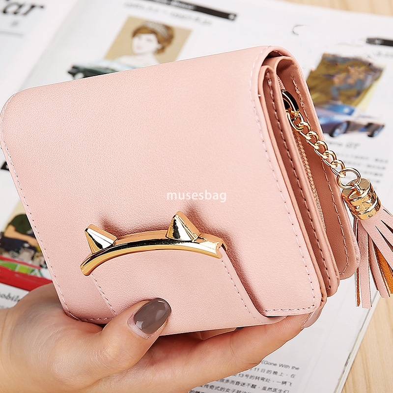 Fashionable Women's Designer Practical Multi functional Wallet Short Personalized Tassel Zipper Cute and Versatile Lightweight Zero Wallet Cat Sm