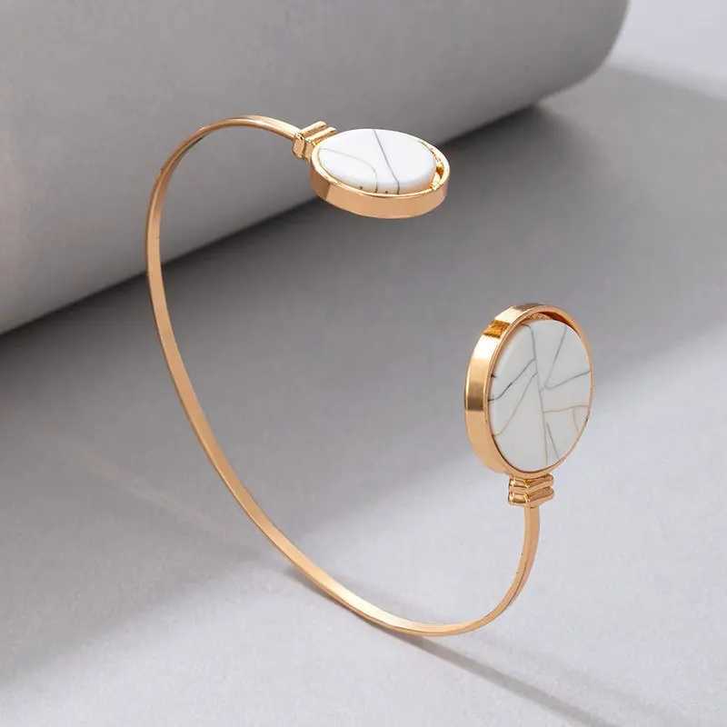Bangle Trendy Geometric Link Chain Bracelet Set For Women Rhinestones Gold Color Triangle Heart Pendant Open Cuff Bangle Girls Jewelry
