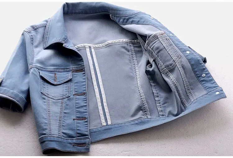 Denim Jacket Women Short Sleeve Jean Jacket Woman Elastic Comfortable Denim Coat Chaqueta Vaquera Mujer Veste Jeans Femme 240618