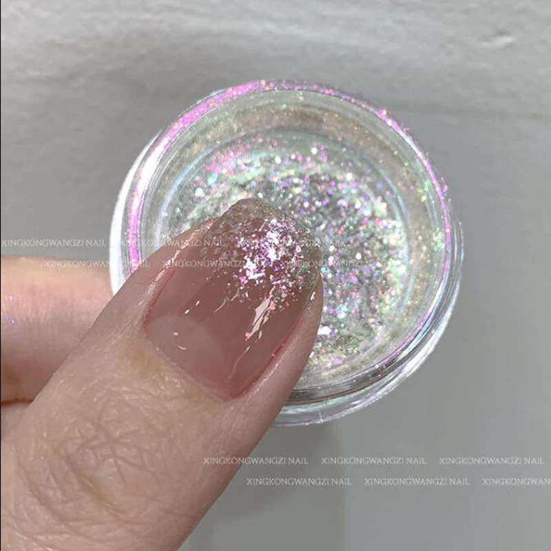1Jar Aurora Broken Diamond Nail Powder Holographic Iridescent Aurora Powder Mermaid Pigment Glitter Nail Art Chameleon Powder 240625