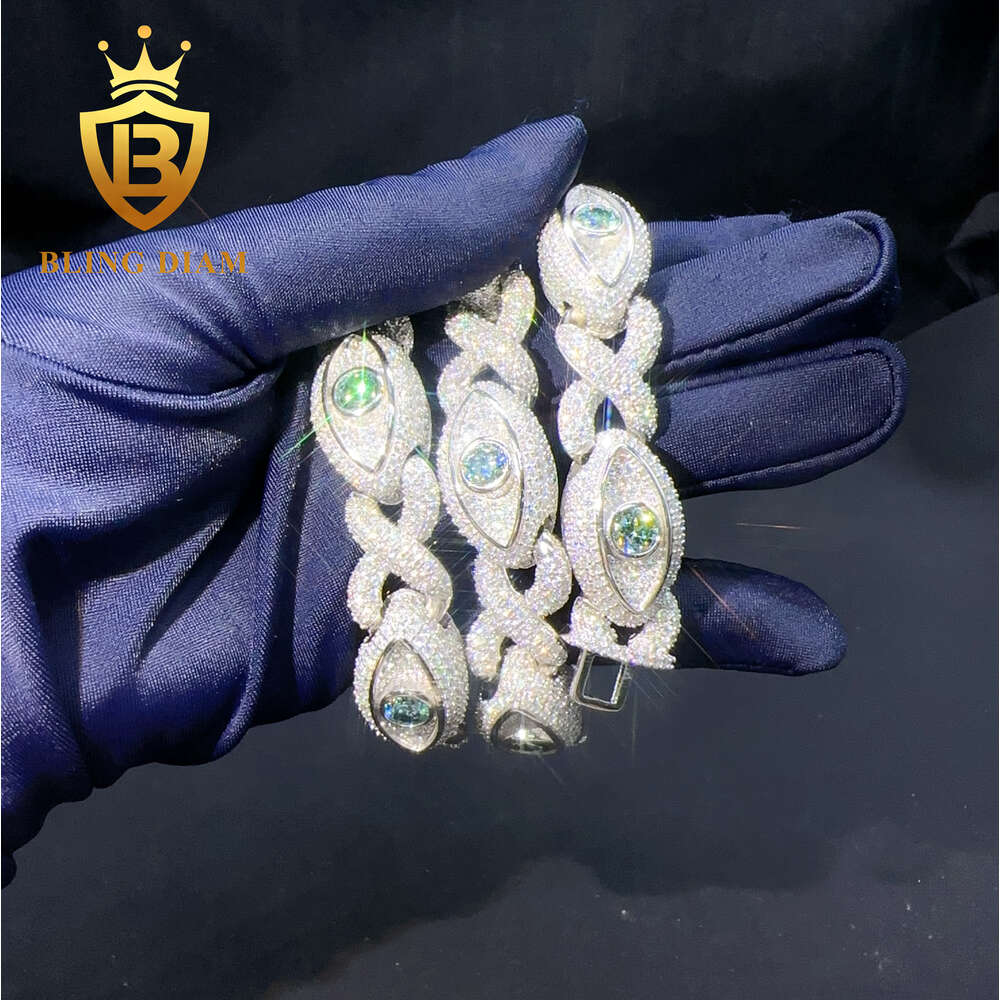 New Arrival Pass Diamond Test 925 Sterling Silver Iced Out Hip Hop Cuban Chain Eye Ball 15mm Moissanite Cuban Link Chain