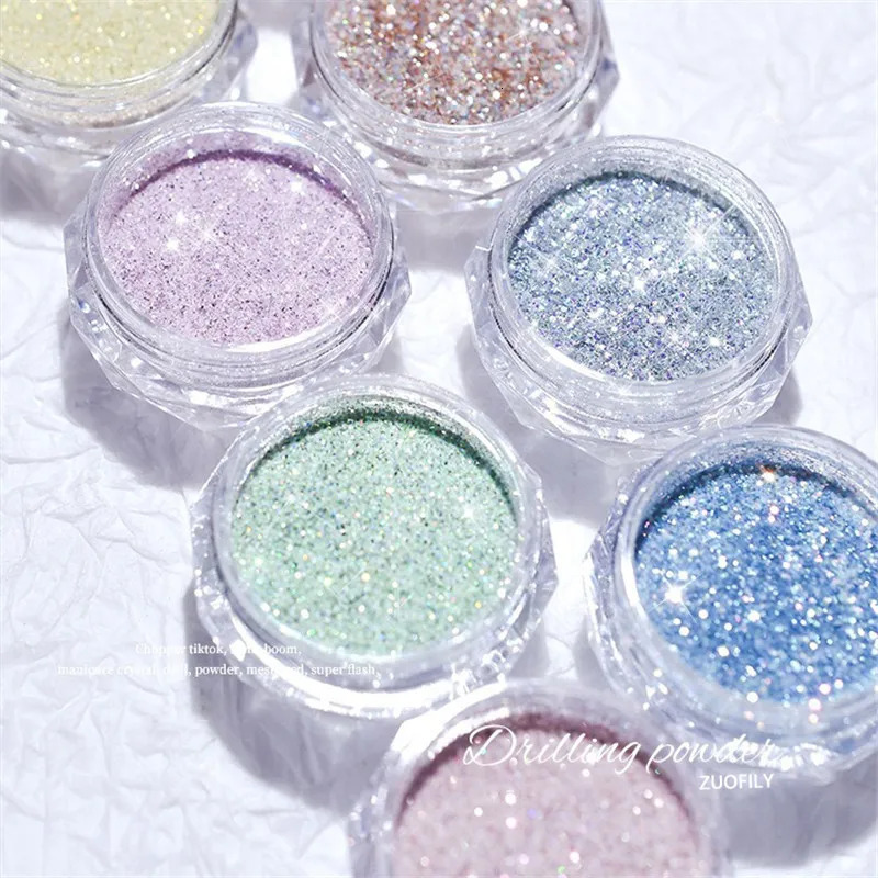 40Colors Nail Crystal Diamond Powder Sparkling Diamond Nail Powder Laser Silver Reflective Nail Glitter Dust Fine Shiny Pigment 240625