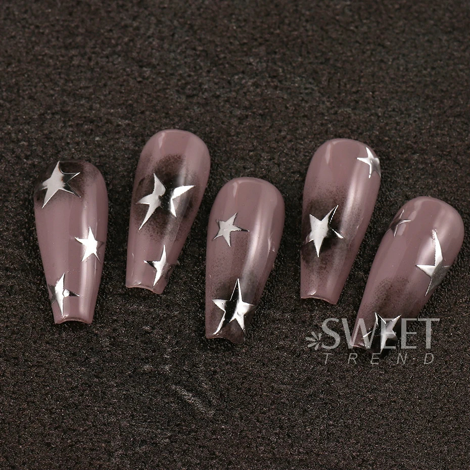 3 pieces of white black star nail stickers irregular pentagonal stickers pink laser shiny flash star pattern decorative slider 240625