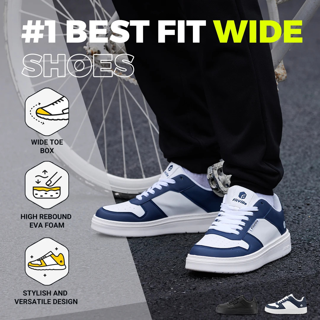 FitVille Wide Mens Flat Sneakers Casual Shoes Lightweight Breathable Walking for Swollen Feet Dayily Gym Vulcanized Shoes 240626