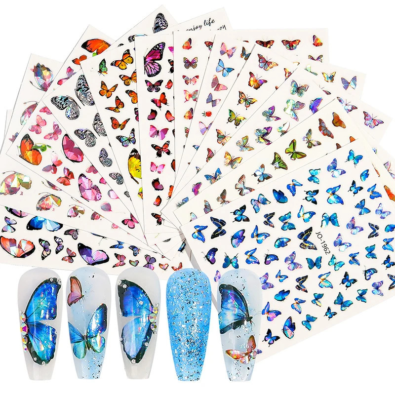 6 pieces/set of 3D laser butterfly stickers for nails DIY gold-plated slider packaging glue nail art stickers handmade charm 240625