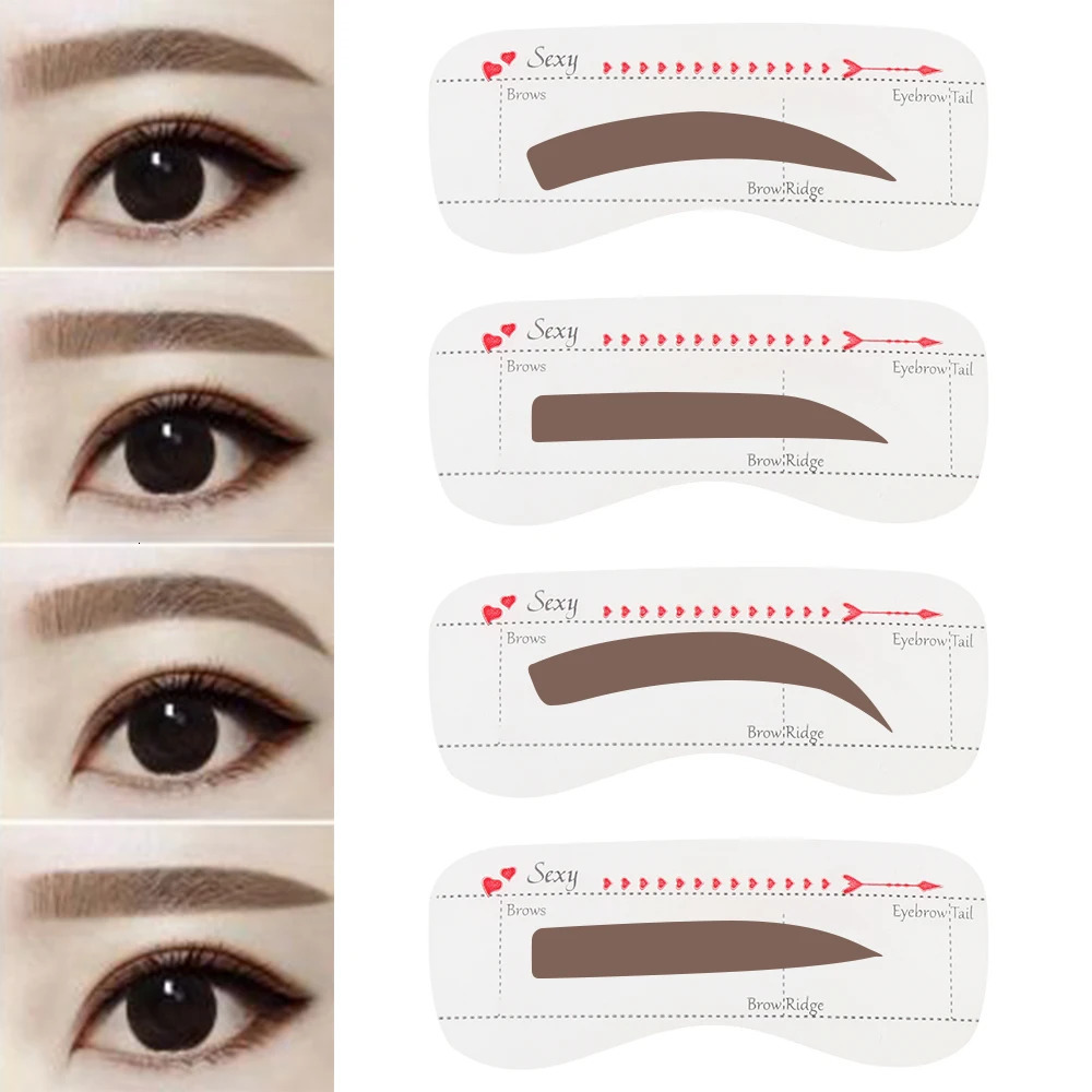 10PCS Women Fashion Eyebrow Stencil Reusable Grooming Shaper Template Eye Makeup Tools Stickers Eyebrow Tattoo Cosmetic 240626