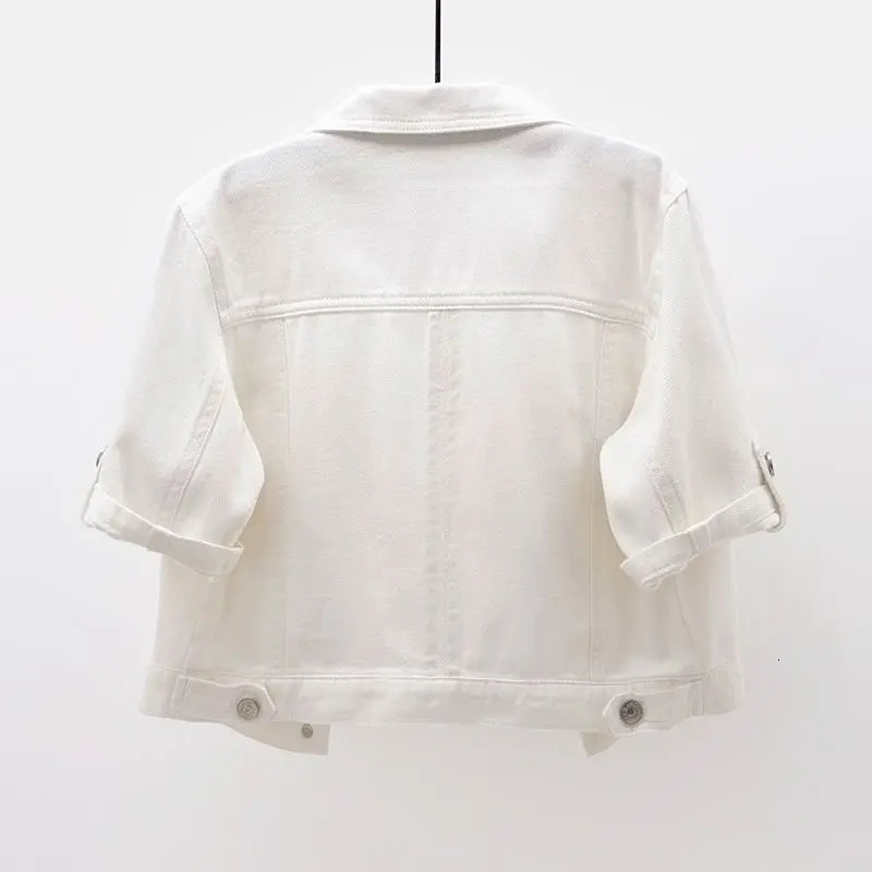 Denim Jacket Women Short Sleeve Jean Jacket Woman Elastic Comfortable Denim Coat Chaqueta Vaquera Mujer Veste Jeans Femme 240618