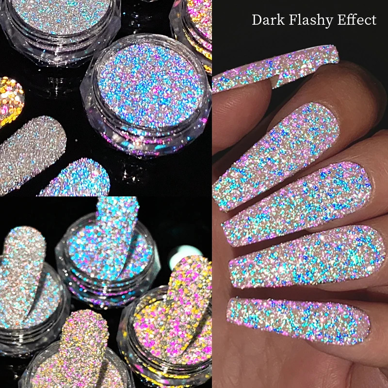 Reflective Nail Powder Reflection Glitter Nail Shinning Crystal Rhinestone Sequin Chrome Pigment UV Gel Polish Nail Decoration 240625