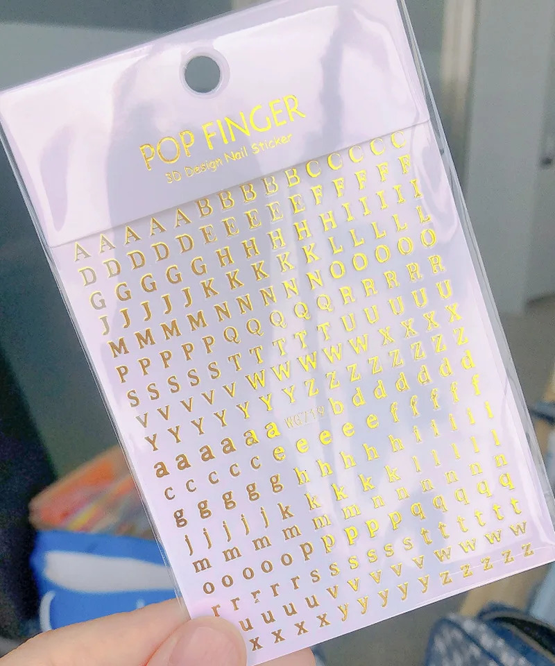 1 piece of small 26 letter number sticker Roman letter nail sticker top and bottom boxes gold silver black letter sticker 240625