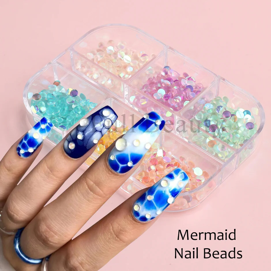 6 grid mermaid diamond mixed color nail decoration acrylic nail flat back crystal bead aurora charm accessory 240625