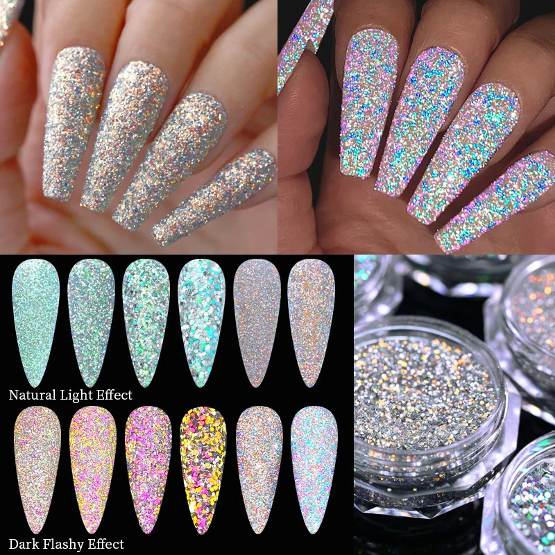Reflective Nail Powder Reflection Glitter Nail Shinning Crystal Rhinestone Sequin Chrome Pigment UV Gel Polish Nail Decoration 240625