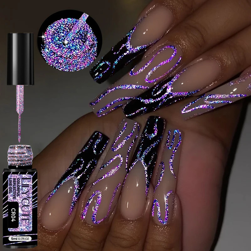 LILYCUTE 5ml Reflective Glitter Liner Gel Nail Polish Superflash Colorful Sparkling Graffiti Painting Stripe Pull Line Nail Gel 240625