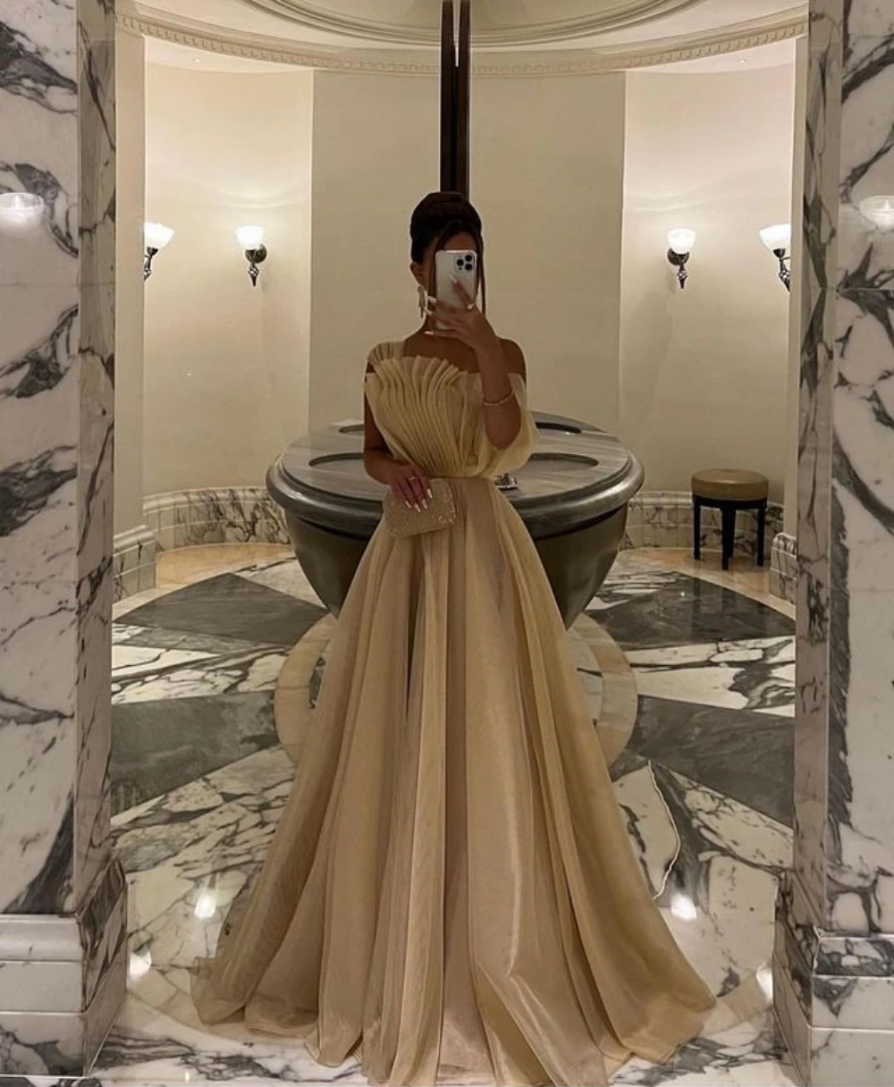 Long Prom Dresses Elegant One-Shoulder Art Deco-inspired Neck Pleats Organza A-Line Lace-up Strapless Plus Size Formal Occasion Evening Party Gown Pd2