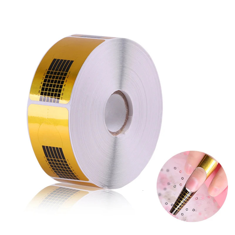 500pcs Professional Acrylic Curve Nails Gel Nail Extension Nail Art Guide Form Gold 240625