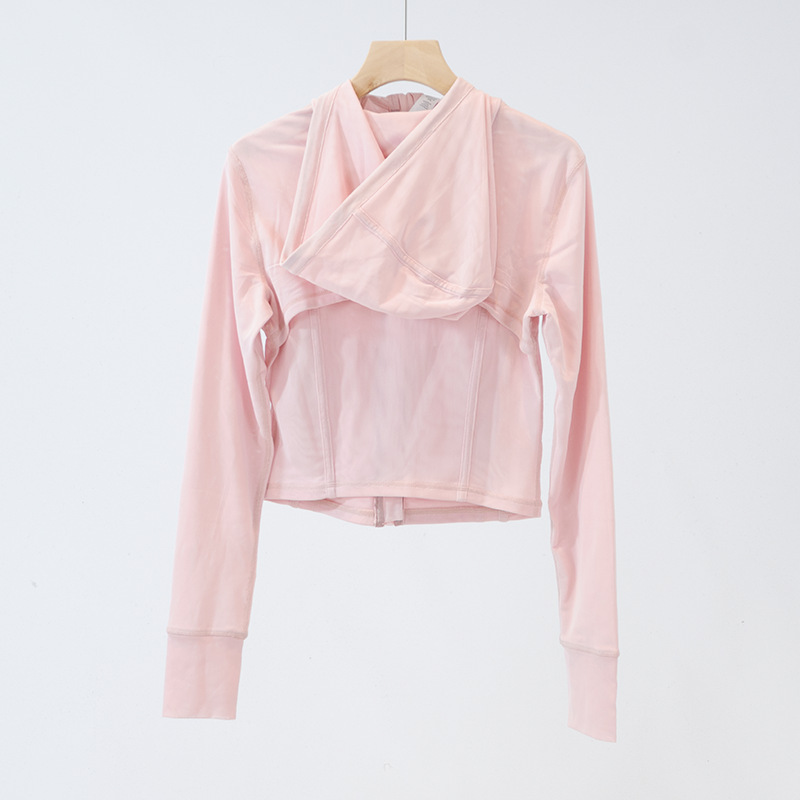 Define Mesh Women Sports Hooded Jacket Gym T-shirt Fitness Clothing Breathable Nylon Cropped Tops High Elasticity Slim Fitting Yoga Coats Sportswear