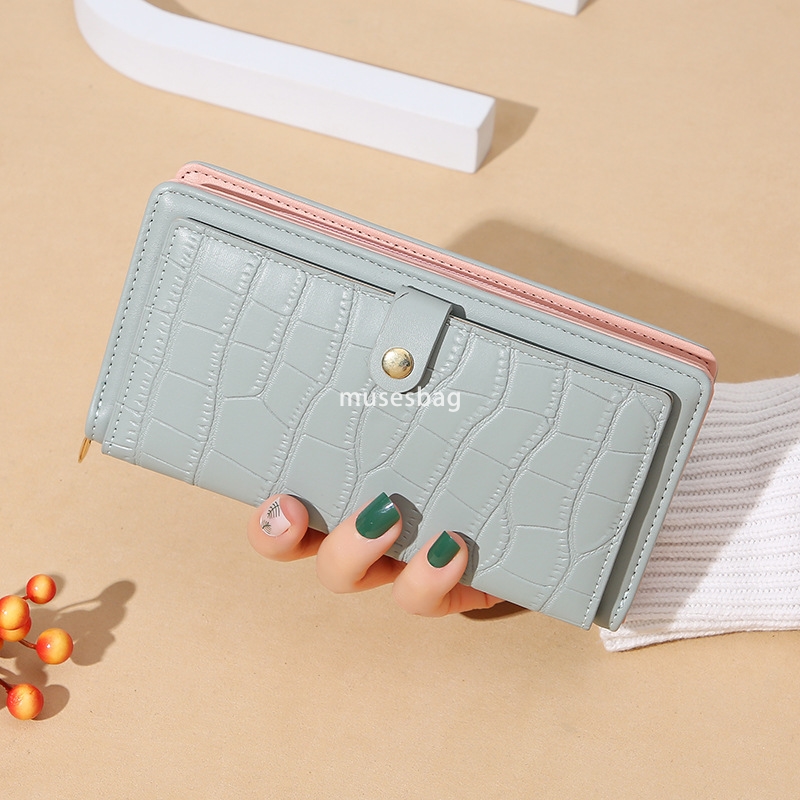 Designer Women's Fashion New Western Long Wallet Crocodile Pattern Multi Card PU Leather Solid Color Simple and Practical Large Capacity Change B