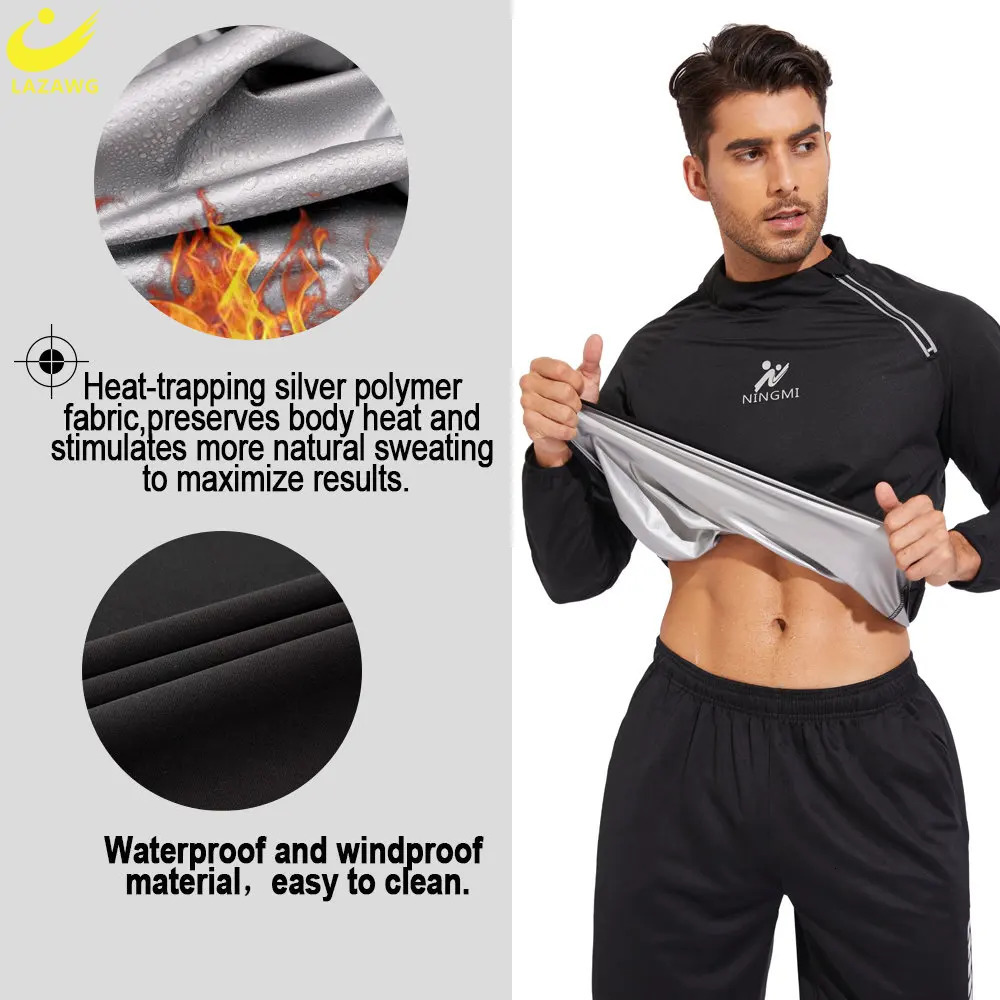LAZAWG Sauna Top for Men Sweat Long Sleeves Weight Loss Shirt Thin Fat Burning Fitness Sportwear Slimming Suit Gym Body Shaper 240618