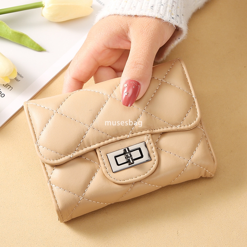 Fashionable Women's High Quality High end and Practical Small Fragrant Wind Lingge Wallet Short Handheld Bag New Korean Versatile Large Capacity 